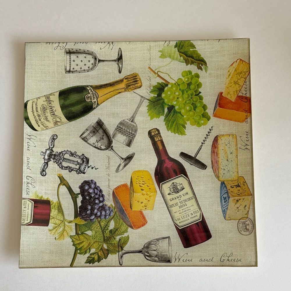 Michel Design Works Square Glass Wine and Cheese Tray Platter Vintage